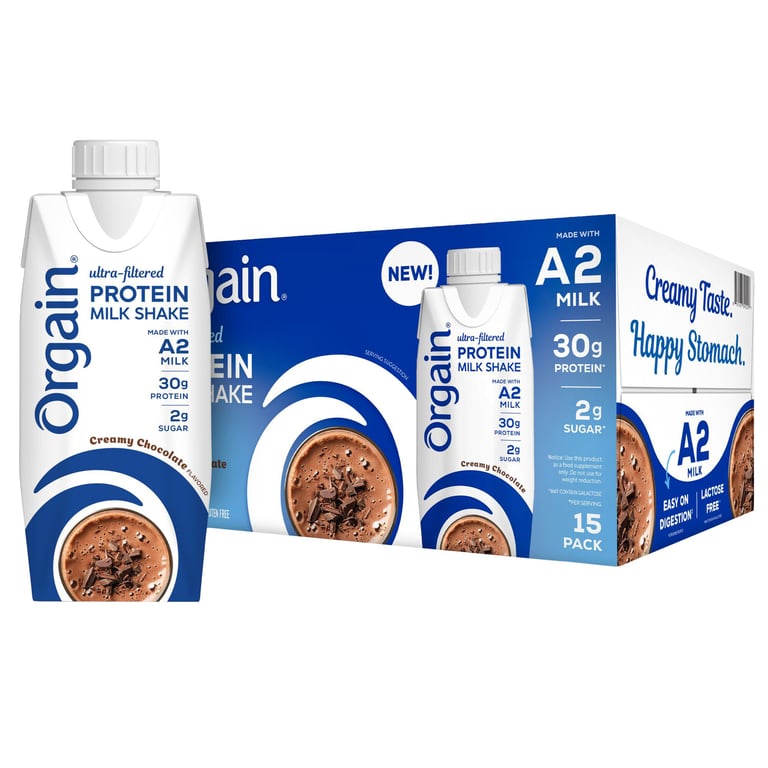 Orgain A2 Ultra-Filtered Protein Milk Shake, Chocolate, 11 fl oz, 15-Pack