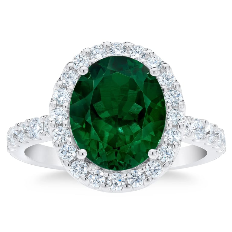 14kt White Gold VS2/I 0.65 ctw Diamond & Oval Lab Emerald Ring