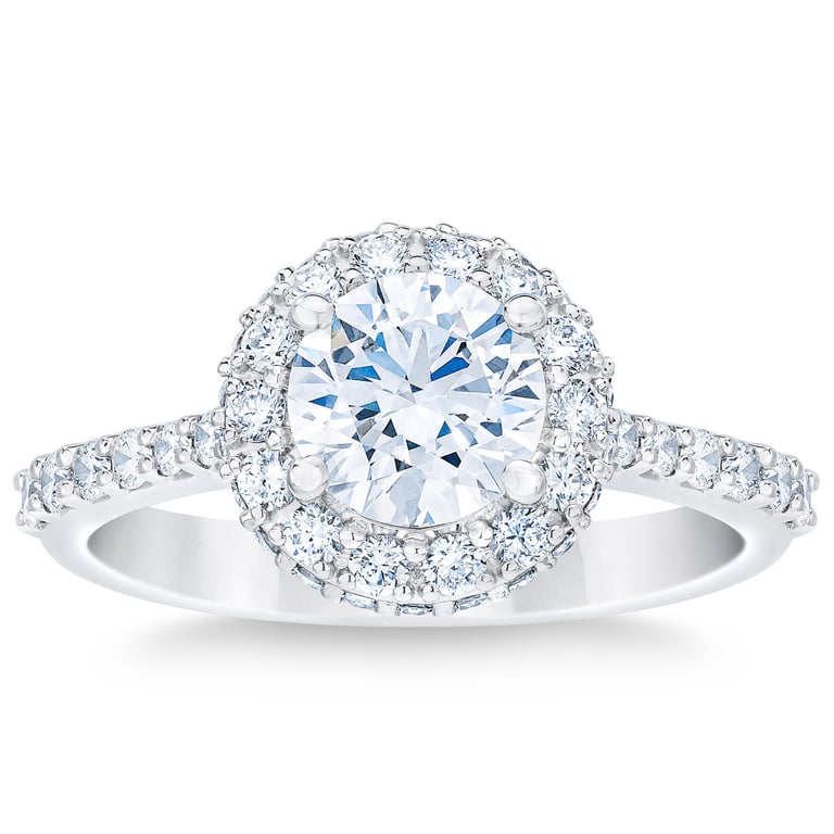 1.86 CTW Round Diamond Platinum Wedding Ring, 1.11 CT Center, VS1, D Color