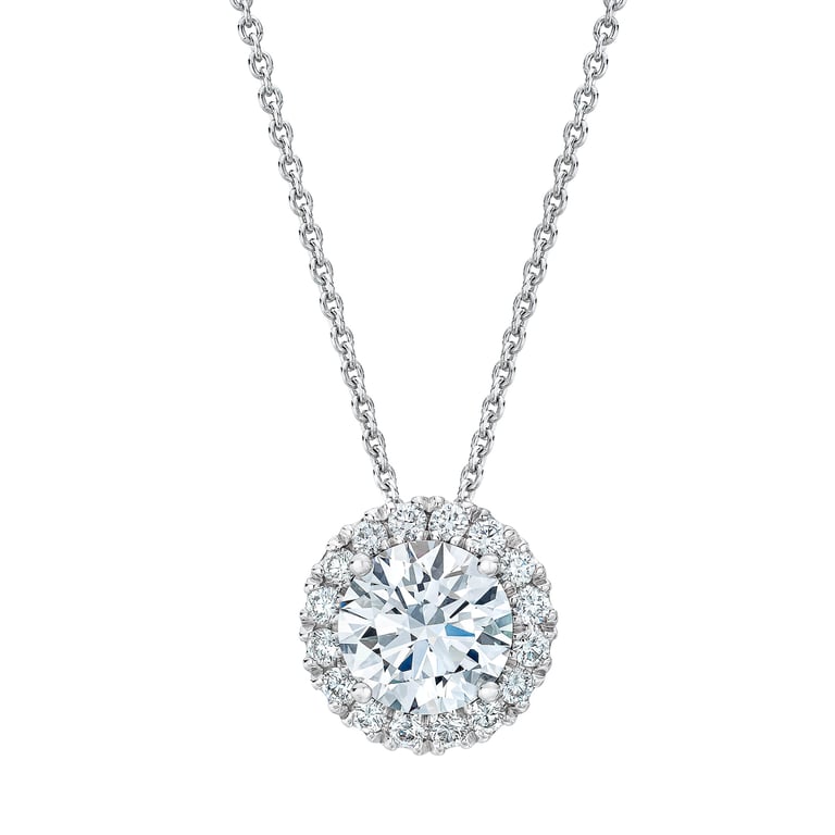 1.43 CTW Round Diamond 18KT White Gold Halo Pendant, 1.19 CT Center, VVS1 Clarity, H Color