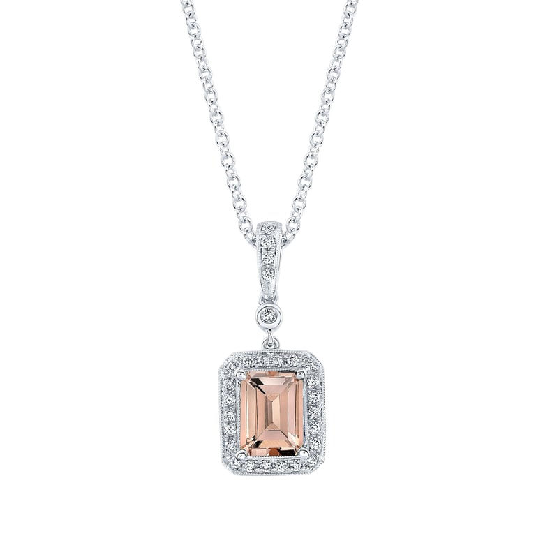 14KT White Gold .19CTW VS2 I Diamond & 8x6mm Morganite Necklace