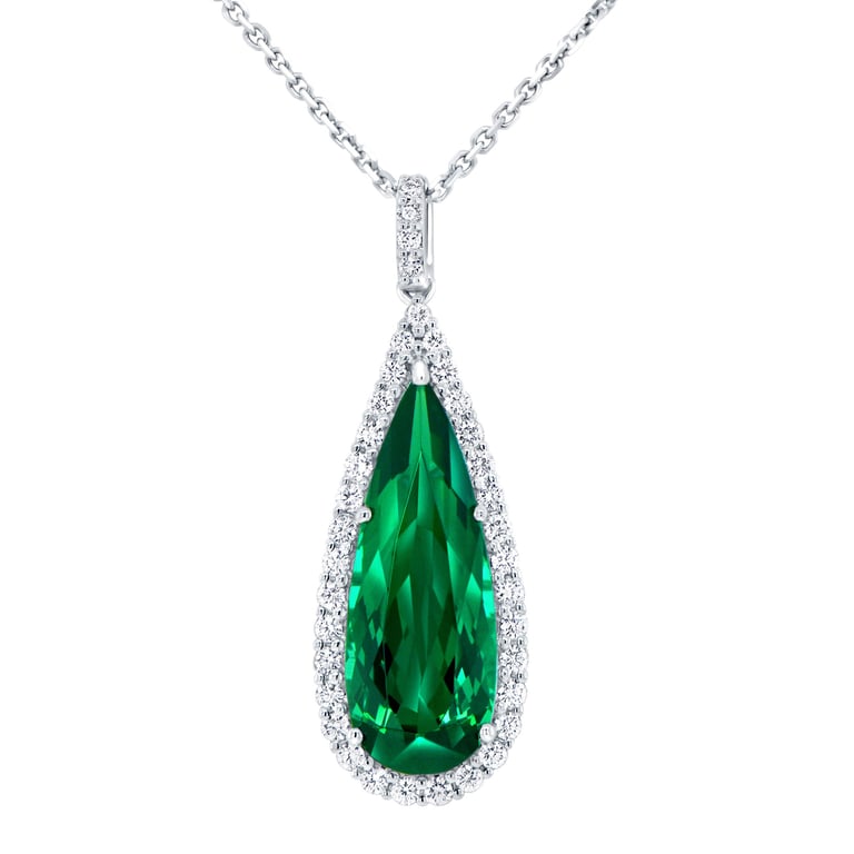 6.48ct Pear Blue/Green Tourmaline & 0.53ctw Diamond 18kt White Gold Pendant