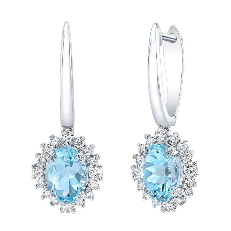 14kt White Gold 0.30 CTW VS2 I Diamond & 7x5mm Aquamarine Earrings