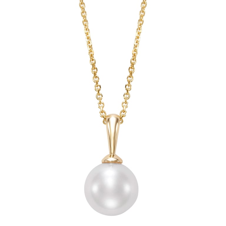 14KT Yellow Gold White Freshwater Cultured Pearl Pendant Necklace, 8–9 mm