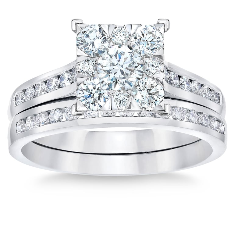 14kt White Gold VS2 I 1.10ctw Round Diamond Ring Set (0.30ct Center)