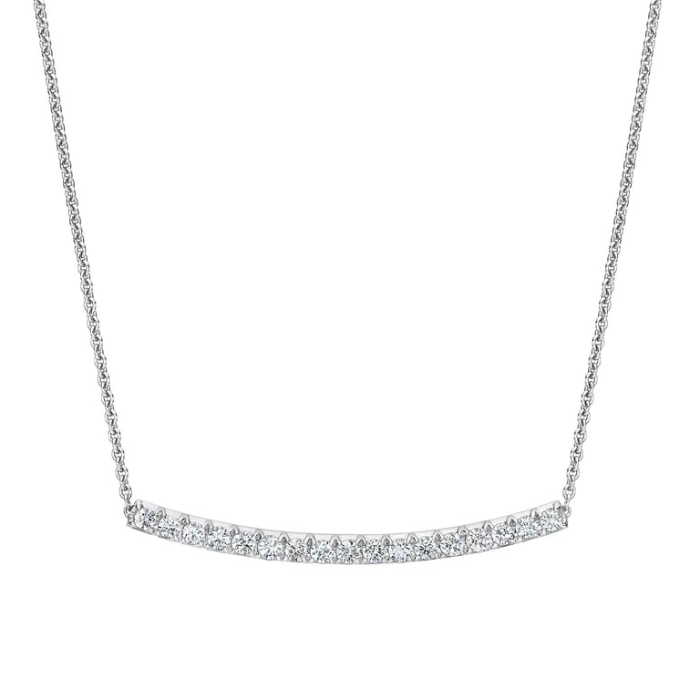 14KT White Gold VS2 I 1.00 CTW Round Diamond Bar Necklace