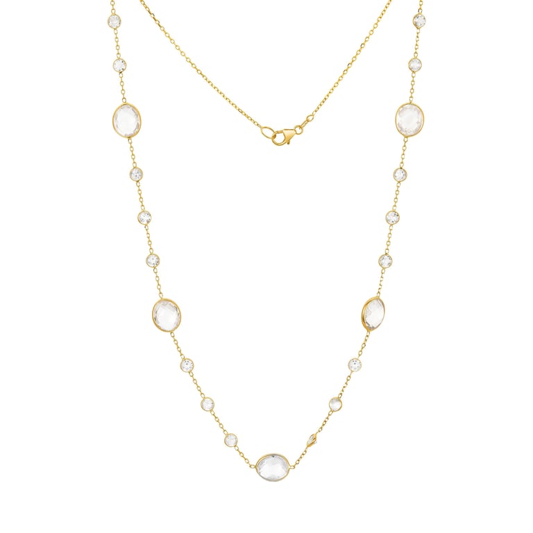 14kt Yellow Gold Oval and Round White Topaz Necklace