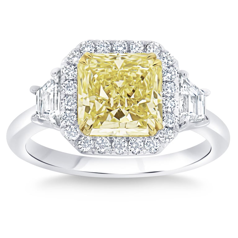 2.40 CT Radiant Cut Fancy Yellow 3.18 CTW Diamond Platinum Ring