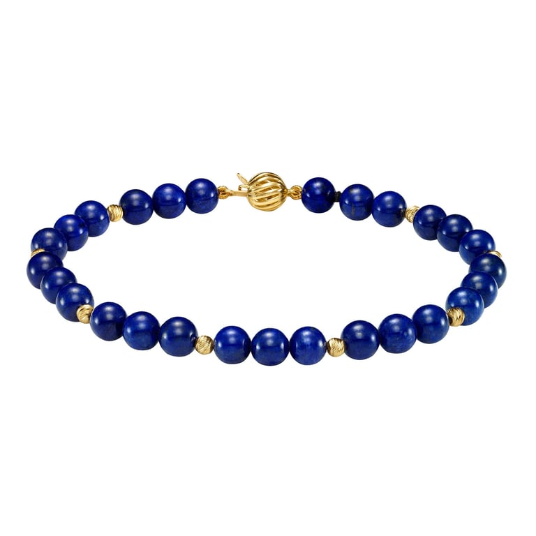 14KT Yellow Gold 6mm Lapis Bead Bracelet