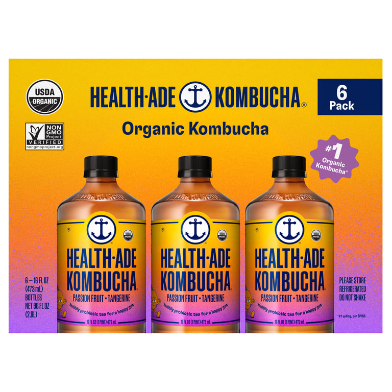 Health-Ade Organic Kombucha Passion Fruit Tangerine, 6 x 16 FL OZ