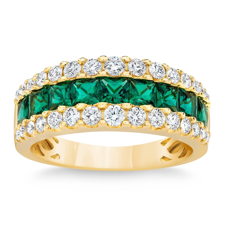 14KT Yellow Gold VS2 I 0.70CTW Diamond Lab Emerald Ring