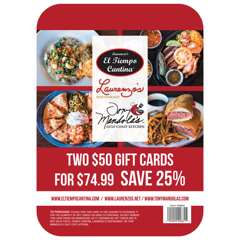Laurenzo's 2 / $50 Gift Cards (Item is Non-Refundable)