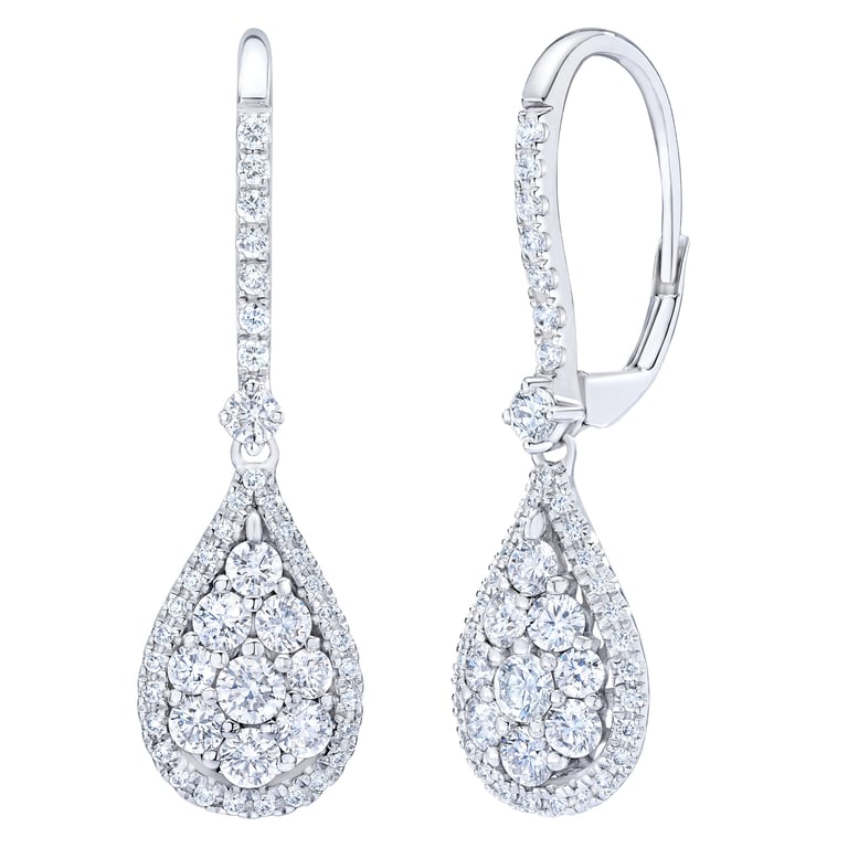 14kt White Gold VS2 I 1.10 CTW Round Diamond Drop Earrings