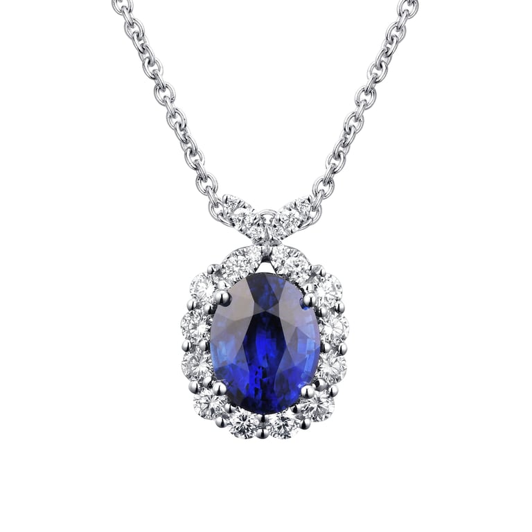 18kt White Gold 0.59 CTW VS2 I Blue Sapphire and Diamond Necklace