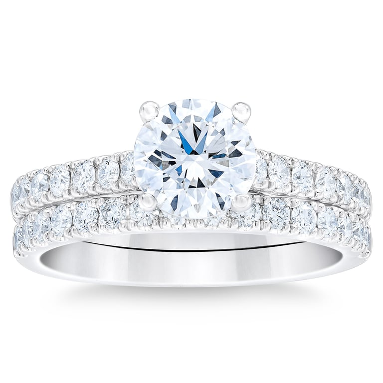 1.95 CTW Round Brilliant Diamond Platinum Wedding Set, 1.20 CT Center, VS1 Clarity, "I" Color