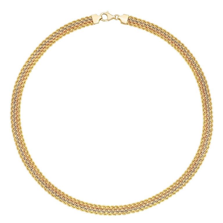 14KT Tri-Color Gold 18" Rope Necklace Made in Italy