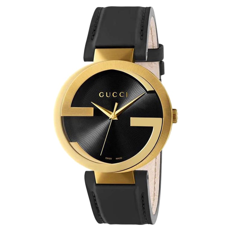 Gucci Interlocking G Black Leather Strap Men's Quartz Watch