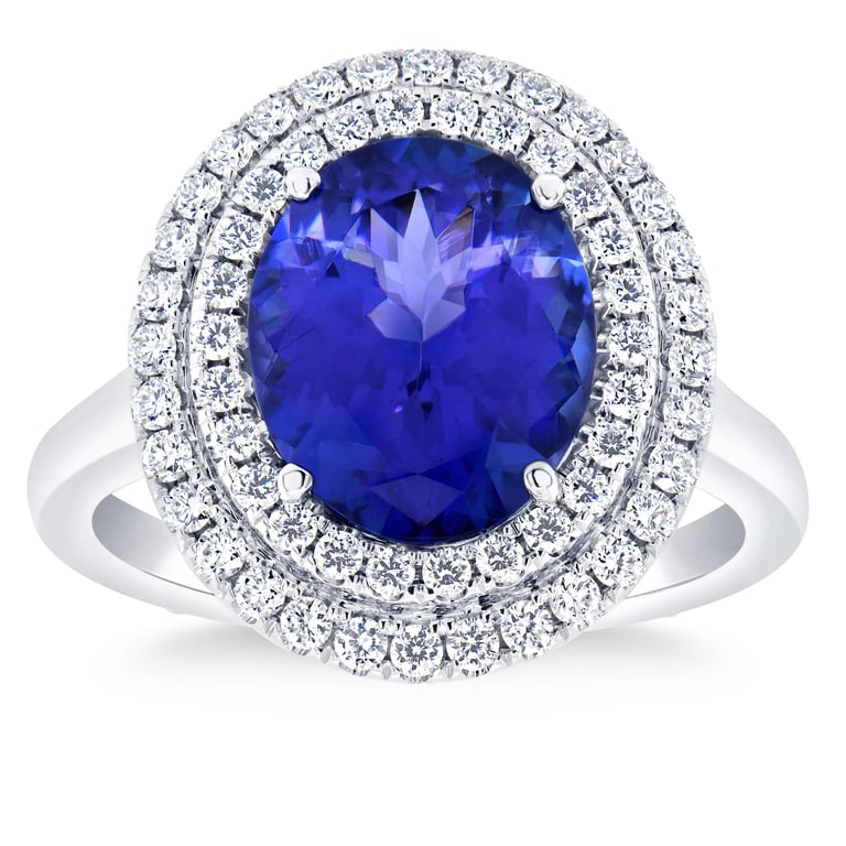 11x9mm Oval Tanzanite 14kt White Gold 0.51ctw Diamond Ring, Size 7