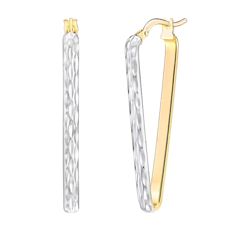 14KT Two-Tone Gold Triangle Hoop Earrings Made in Italy
