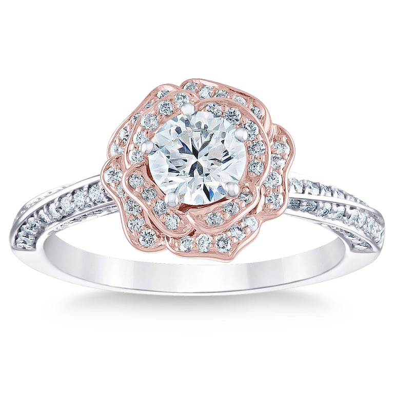 18kt Two Tone Gold VS2 I 1.0ctw Round Diamond Rose Ring (0.60ct Center)
