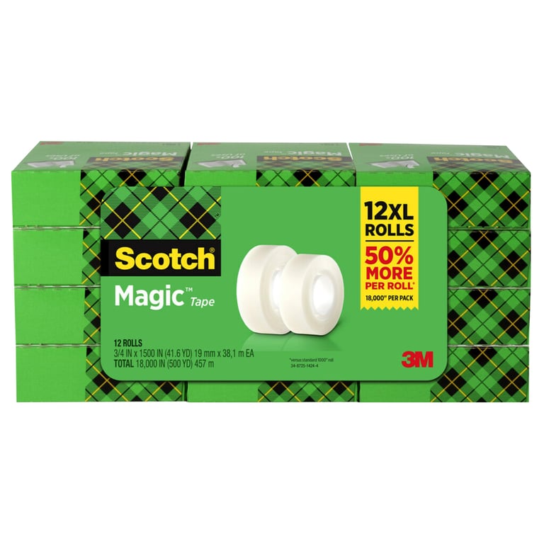 Scotch Magic Tape Refill, 3/4" x 1500", 12 Count