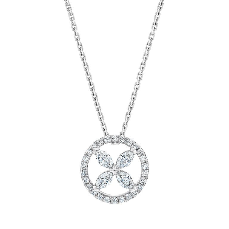14kt White Gold VS2 I 0.52 CTW Marquise and Round Diamond Necklace