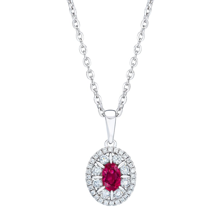 14Kt White Gold VS2 I 0.43 CTW Diamond & Ruby Pendant with 18" Chain