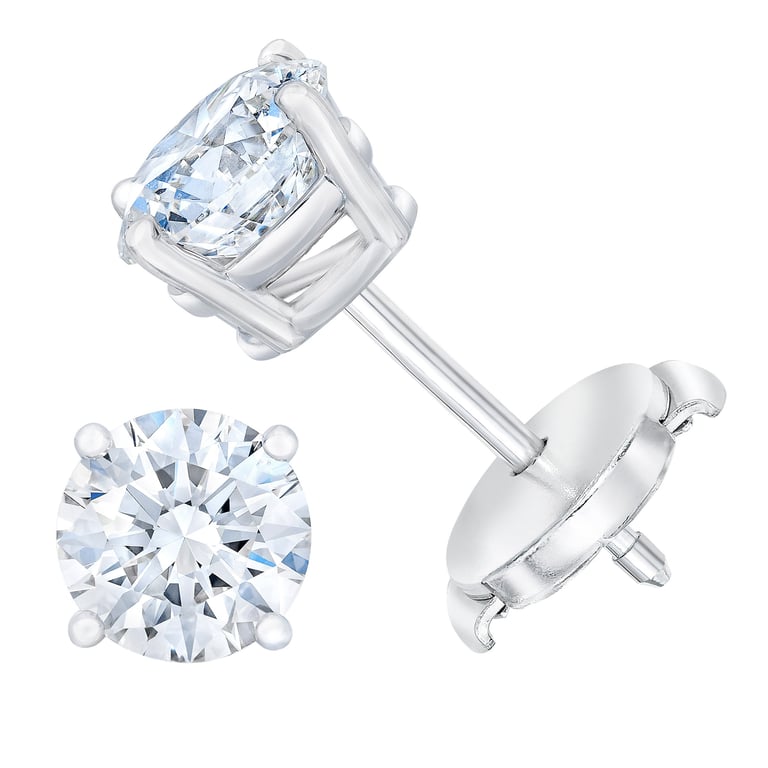 2.41 CTW Round Brilliant Diamond Platinum Stud Earrings, VVS2 Clarity, E Color