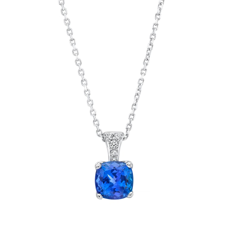 14KT White Gold 0.09 CTW VS2 I Diamond & 8mm Tanzanite Pendant