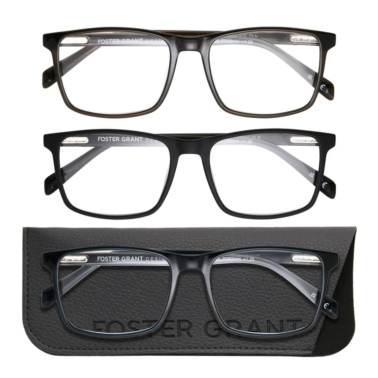 Foster Grant Design Optics #815 Classic Square Reading Glasses, 3-Pack