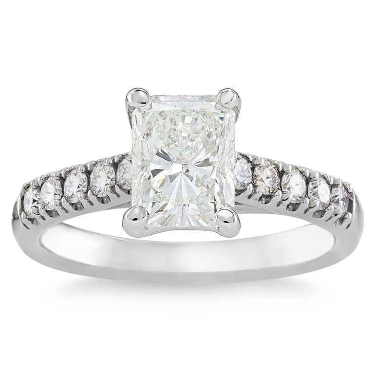 2.01 CTW Radiant Cut Platinum Wedding Ring, 1.70ct Center VS2 "G" Color Diamond