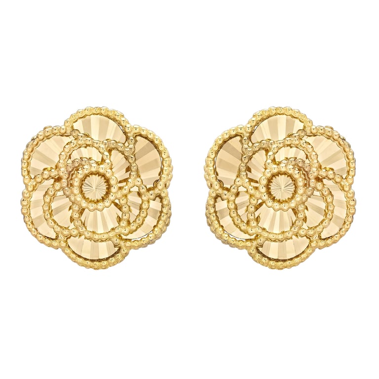 14kt Yellow Gold Diamond Cut Rose Stud Earrings
