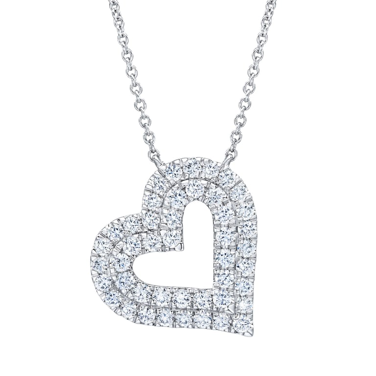 14kt White Gold VS2 I 1.00ctw Round Diamond Heart Necklace