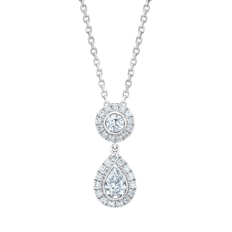 14KT White Gold VS2 I 1.00CTW Pear & Round Diamond Necklace
