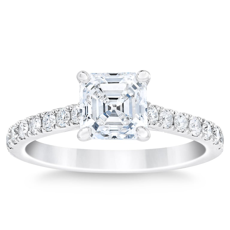 1.98 CTW Square Emerald Cut Platinum Wedding Ring, 1.63 CT Center, VVS1 Clarity, G Color