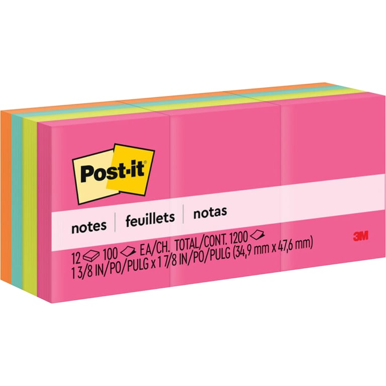Post-it 1.5x2 Neon Notes MMM653AN 100 Sheet 12 Pack