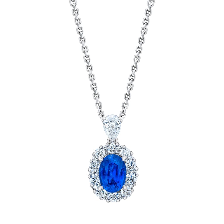 14kt White Gold 0.55ctw VS2 I Diamond & Blue Sapphire Necklace
