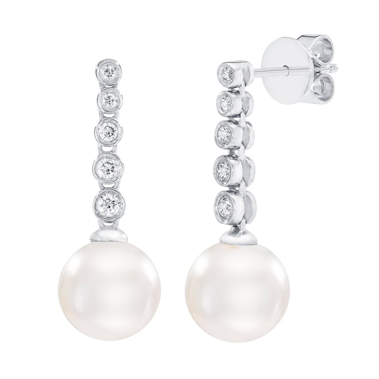 14kt Gold & Diamond Freshwater Cultured Pearl 8mm Dangle Earrings