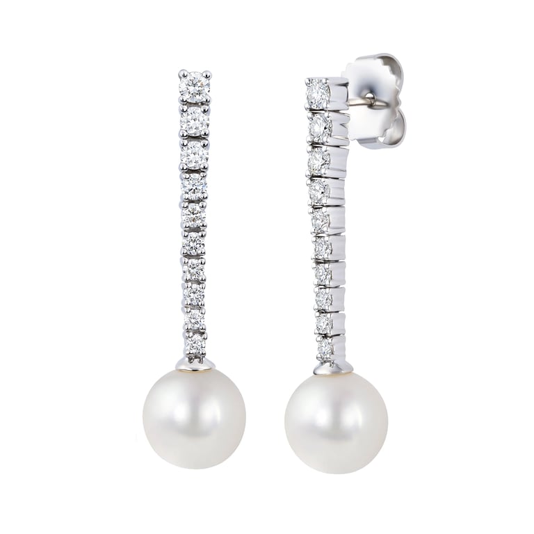 14K White Gold 0.47 CTW Diamond & Freshwater Cultured Pearl 7.5-8MM Earrings
