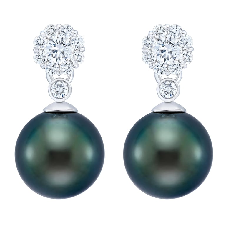 14kt White Gold & Diamond Tahitian Cultured Pearl 8-9mm Earrings