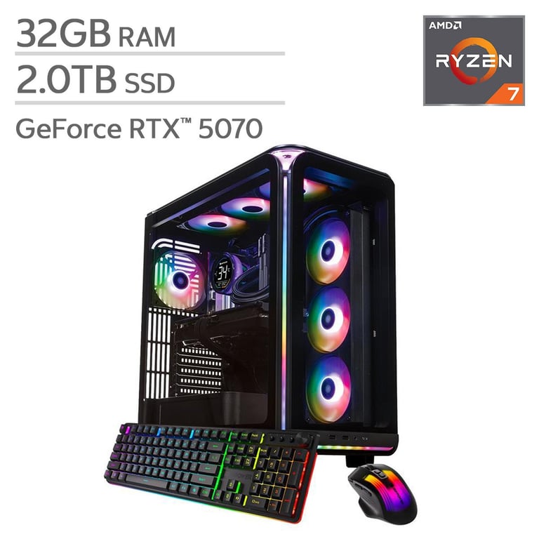 iBUYPOWER Element Gaming PC Desktop - AMD Ryzen 7 9800X3D - NVIDIA GeForce RTX 5070 12GB - 32GB RAM, 2TB SSD