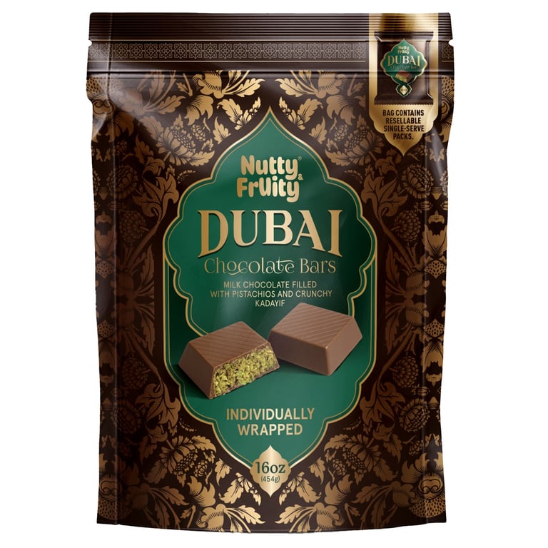 Nutty & Fruity Dubai Chocolate Bars 16 Count/1 oz Bars