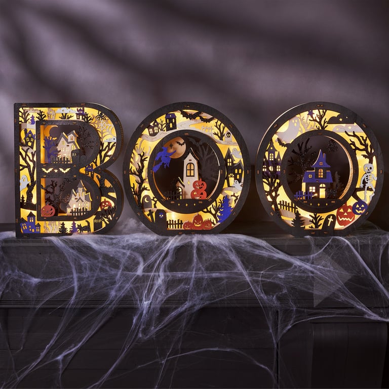 BOO Wood Letters with LED Lights, Set of 3