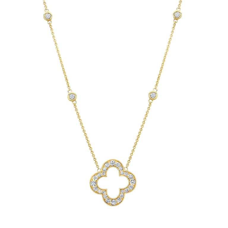 14KT Yellow Gold VS2 I 0.70CTW Round Diamond Clover Necklace