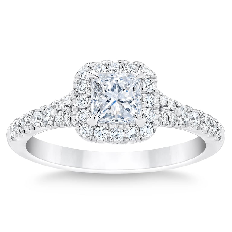 14kt White Gold VS2 I 1.07ctw Round Princess Diamond Halo Ring 0.70ct Center