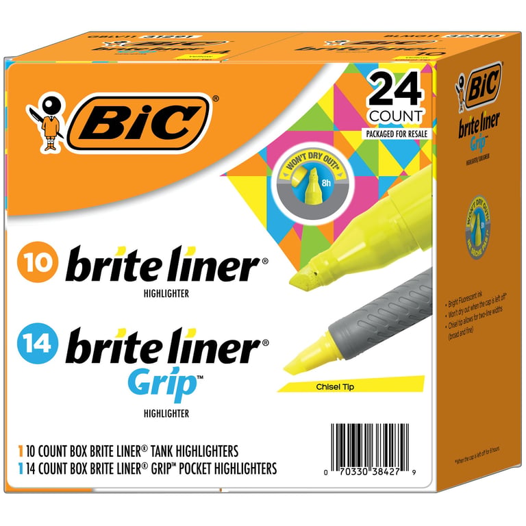 BIC Brite Liner Highlighter Combo Pack, Chisel Tip, Fluorescent Yellow, 24 Count