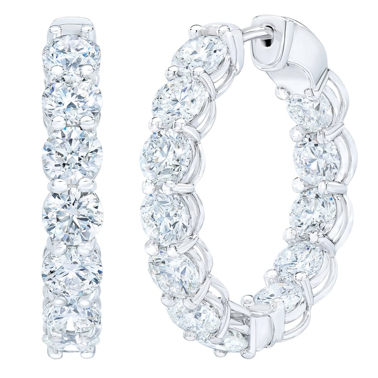 14kt White Gold VS2 Clarity, I Color 5.00 CTW Round Brilliant Diamond Hoop Earrings