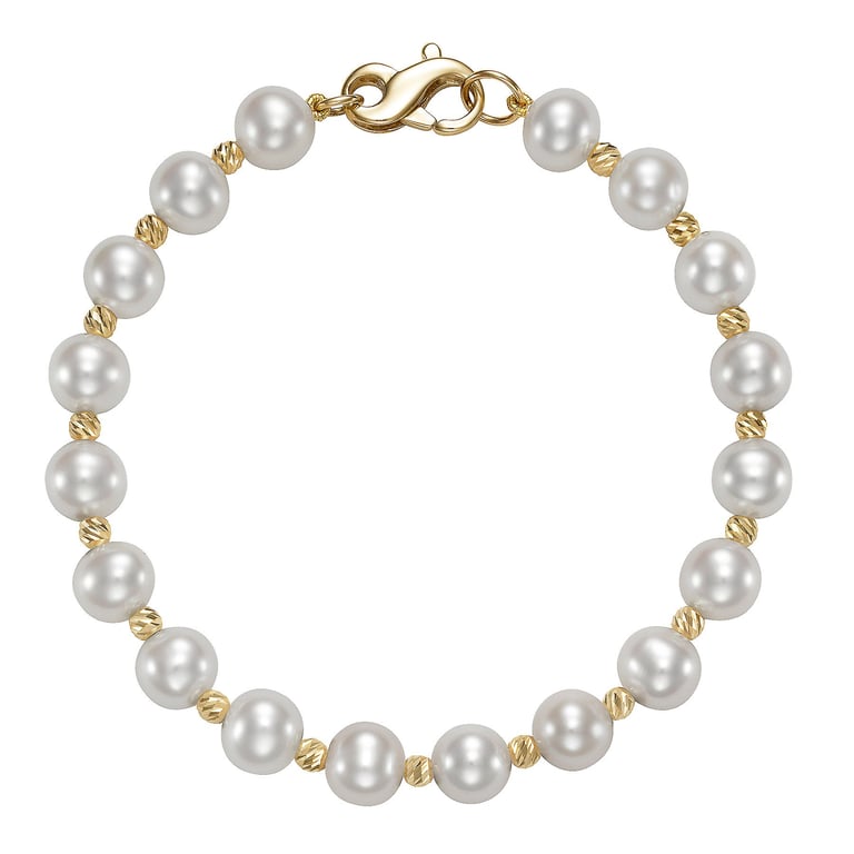 14kt Gold 7-7.5mm Freshwater Cultured Pearl 7.5" Bracelet