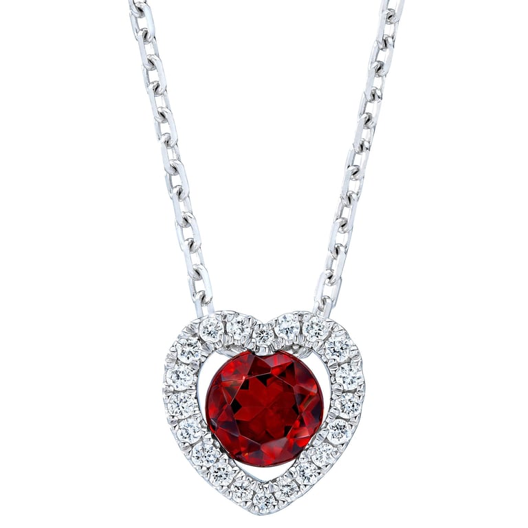 14KT White Gold VS2 I 0.10 CTW Diamond and Garnet Heart Pendant