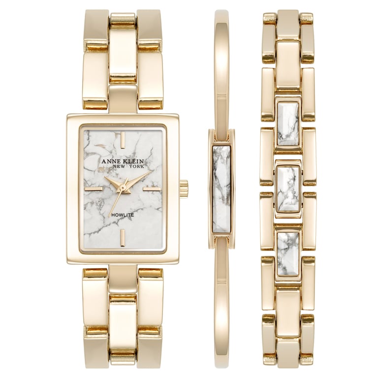 Anne Klein New York Howlite Gemstone Watch and Bracelet Set